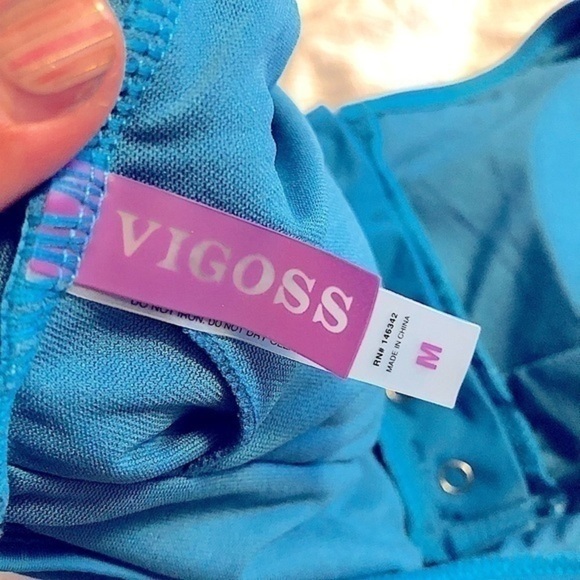 Vigoss NWOT Teal Blue Button Down Embroidered One Piece Bathing Suit Size Medium - Picture 8 of 13